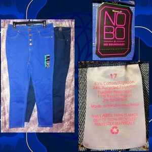 Bundle of 2Ps of No Boundaries Bright Blue & Dark Blue Hi-Rise Denim Jeans Sz 17